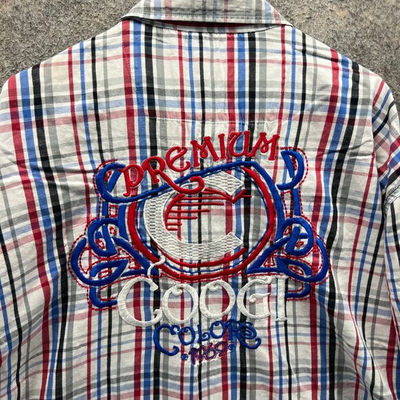 COOGI Shirt Mens 3XL White Red Plaid Button Down Embroidered Streetwear Y2K - Picture 8 of 11